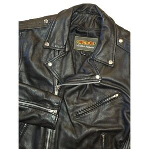 UNIK Leather Apparel Black Biker Jacket Mens L Moto Motorcycle Belted